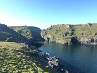 a view of a river between two mountains at Buena Vista in Tintagel
