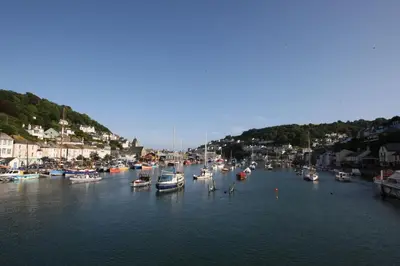 a group of boats are docked in a harbor at Polmear Harbour View With Terrace in Looe