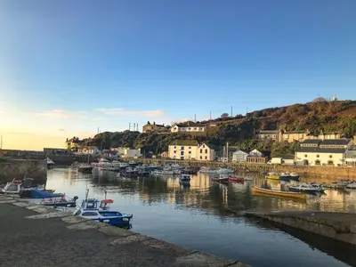 a group of boats are docked in a harbor at The Roost in Camborne