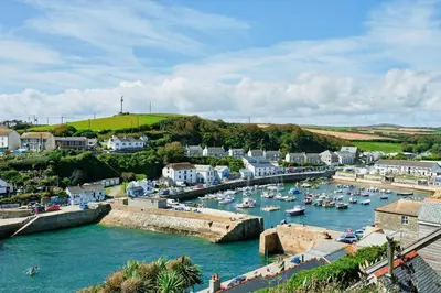 a view of a harbor with boats in the water at Finest Retreats - Luxury Holiday Let in Porthleven, Sleeping 2 in Porthleven