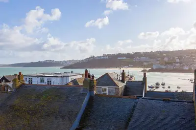 a view of the beach from the roofs of houses at Harbour Moorings in St Ives