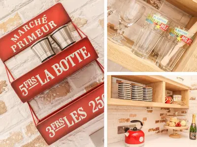 a collage of photos with a sign for a restaurant at Beach Hut in Tintagel