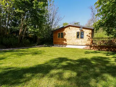 a small cabin in the middle of a yard at Lodge Two in Truro