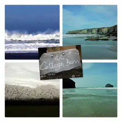 a collage of photos of the beach and the ocean at Cottage Barn, Jacobstow in Bude