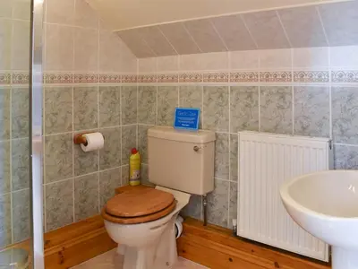 a bathroom with a toilet and a sink at Ricann - Ukc4244 in Lanreath