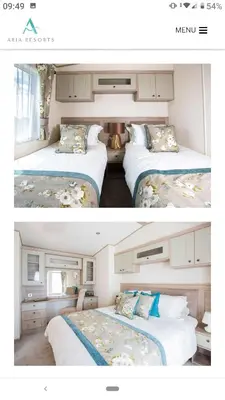 two pictures of a bedroom with two beds at Valley View with a luxurious hot tub in Newquay