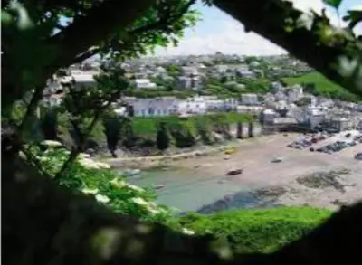 a view of a body of water with a city at Jacobs Cottage in Port Isaac