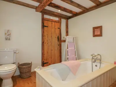a bathroom with a bath tub and a toilet at Coinage Hall in Lostwithiel