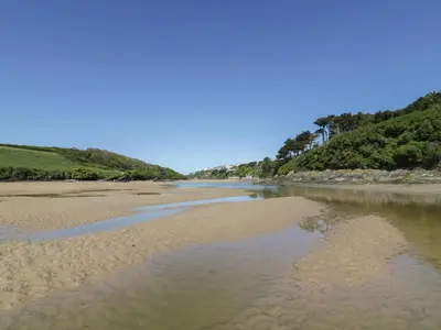 a view of a river from the beach at Gwel An Mor in Newquay