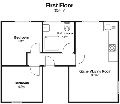 a drawing of a floor plan of a house at 3 Victoria House in St Ives