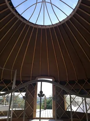 an inside view of a yurt with a glass dome at Looe Yurts in Looe