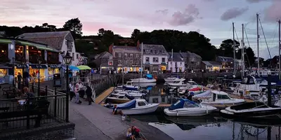 a group of boats are docked in a harbor at Edge of Padstow, 2 bedroom luxury lodge in Padstow