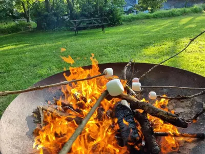 a campfire with some food on top of it at Little Leighs in Launceston