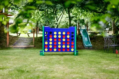 a giant blue and red brink game in a park at Beech Cottage in Launceston
