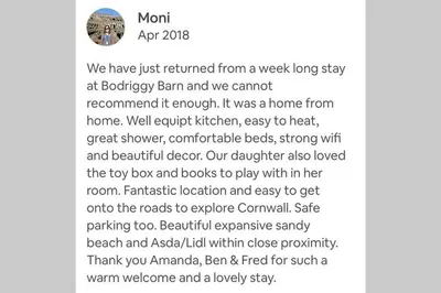 a screenshot of a text message about a mom complaining about her dog at Bodriggy Barn Holiday Cottage near St Ives in Hayle