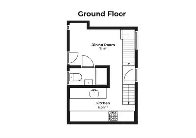 a floor plan of a small house at Stone's Throw in St Ives