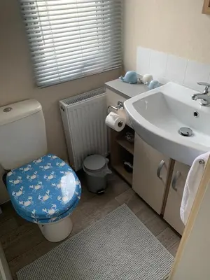 a bathroom with a toilet and a sink at Bude 13 in Cubert