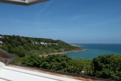 a view of the ocean from a window at Fairsky - Sea Views and Allocated Parking in Carbis Bay