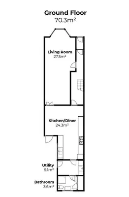 a floor plan of the ground floor of a house at Victoria House in St Ives