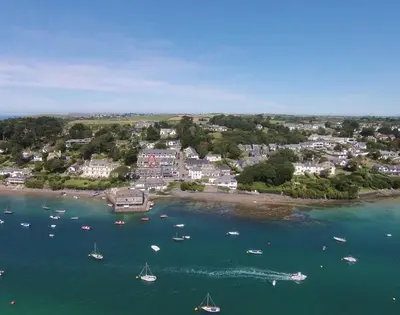 an aerial view of a harbor with boats in the water at Slipway 10 in Padstow