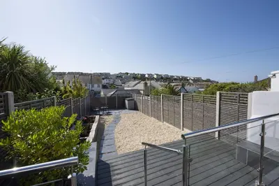 a view of a balcony of a house at The Hideaway in Porthleven