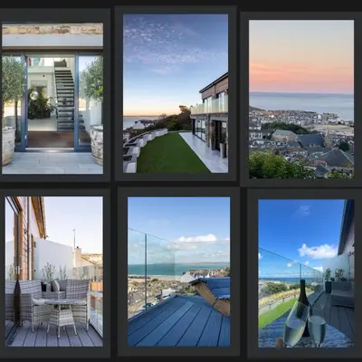 a window view of the ocean from a house at Uno St Ives - Boutique Luxury Accommodation in St Ives
