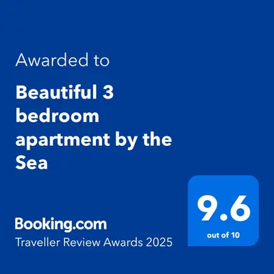a screenshot of a phone with the text awarded to beautiful bedroom apartment by at Beautiful 3 bedroom apartment by the Sea in Newquay