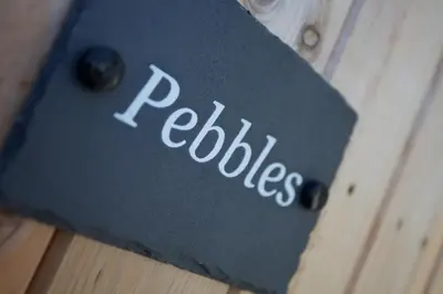 a black sign with the word rabbits written on it at Pebbles - A relaxing King Studio in St Ives