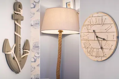 a clock hanging on a wall next to a lamp at Curlew Cottage in Uny Lelant