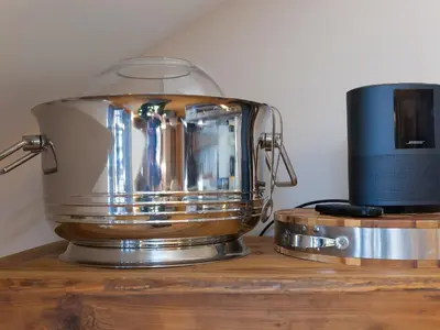 a food processor sitting on top of a wooden table at 7 Four Seasons in St Ives