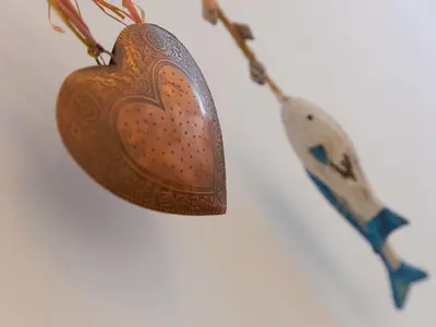 a heart ornament hanging on a wall at The Lighthouse in St Ives