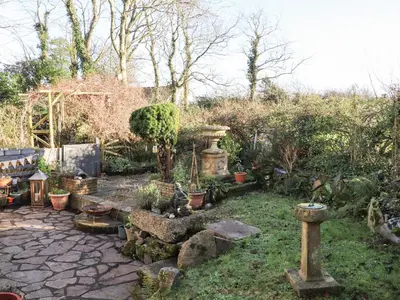 a garden with a bunch of plants and rocks at The Nest in Helston