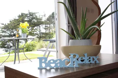 a potted plant sitting on top of a table at Ocean View - Mount Brioni in Downderry