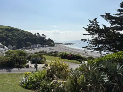 a view of a beach from a hill at Cornish Riviera - Mount Brioni in Downderry