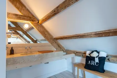 a kitchen with a sink and a counter top at Finest Retreats - ARC Padstow in Little Petherick