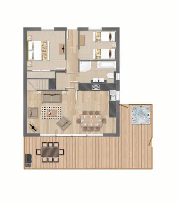 a floor plan of a villa with a pool at KingFisher Hot Tub & log Burner house on Premium lakeside with Resort Facilities in Saint Columb Major