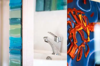 two pictures of a bathroom sink with a faucet at The Lighthouse in St Ives