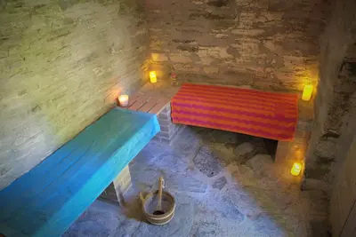 an overhead view of two benches in a room at Ta Mill Cottages & Lodges - Brookview Lodge 1 in Launceston