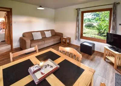a living room with a couch and a table at Ta Mill Cottages & Lodges - Brookview Lodge 3 in Launceston