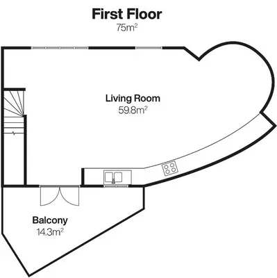 a diagram of a kitchen floor with a first floor and a living room at Jack's Corner in St Ives