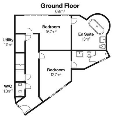a schematic diagram of a ground floor at Jack's Corner in St Ives