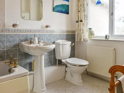 a bathroom with a toilet and a sink at Heather Cottage in Saint Erth