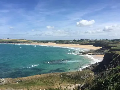 a view of a beach with the ocean at The Lily Pad in St Merryn