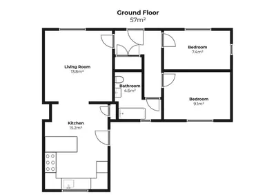 a floor plan of the ground floor of a house at The Barn in St Ives