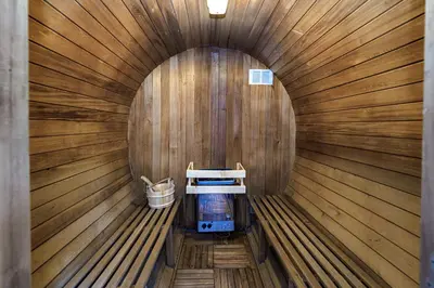 an inside view of a small sauna at St Keverne in Budock Water