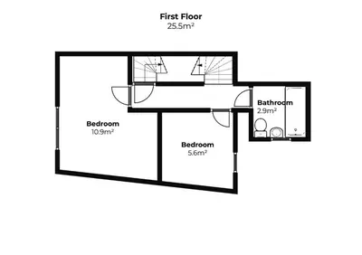a floor plan of a small house at Secret Cottage in St Ives