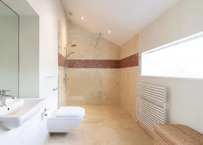 a bathroom with a toilet and a sink and a shower at Landers Field in Padstow