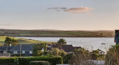 a town with houses and a large body of water at Landers Field in Padstow