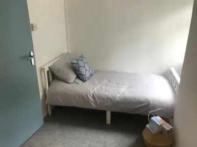 a small bed with two pillows on it in a room at A woodland retreat - Apartment in converted mill in Helston