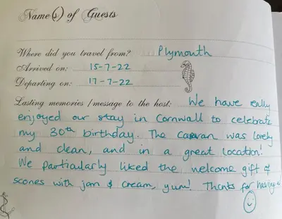 a letter from my mom thanking me for my birthday at Newquay Bay Resort - Sea Breeze 61 in Newquay